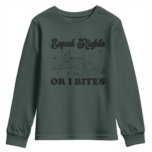 Feminist Cat Youth Sweatshirt Equal Rights or I Bites Human Rights TS10 Dark Forest Green Print Your Wear