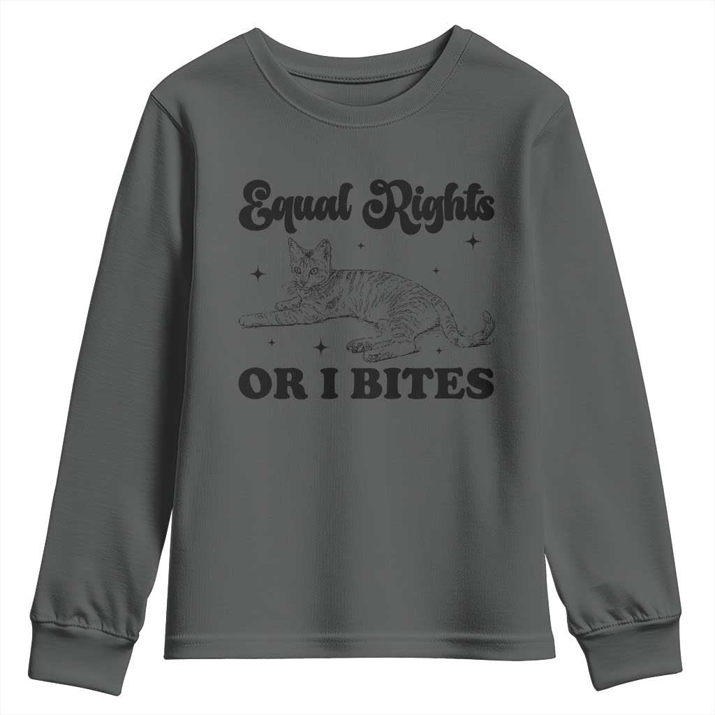 Feminist Cat Youth Sweatshirt Equal Rights or I Bites Human Rights TS10 Dark Heather Print Your Wear