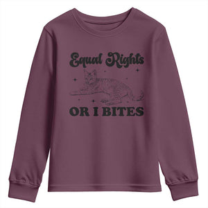 Feminist Cat Youth Sweatshirt Equal Rights or I Bites Human Rights TS10 Maroon Print Your Wear