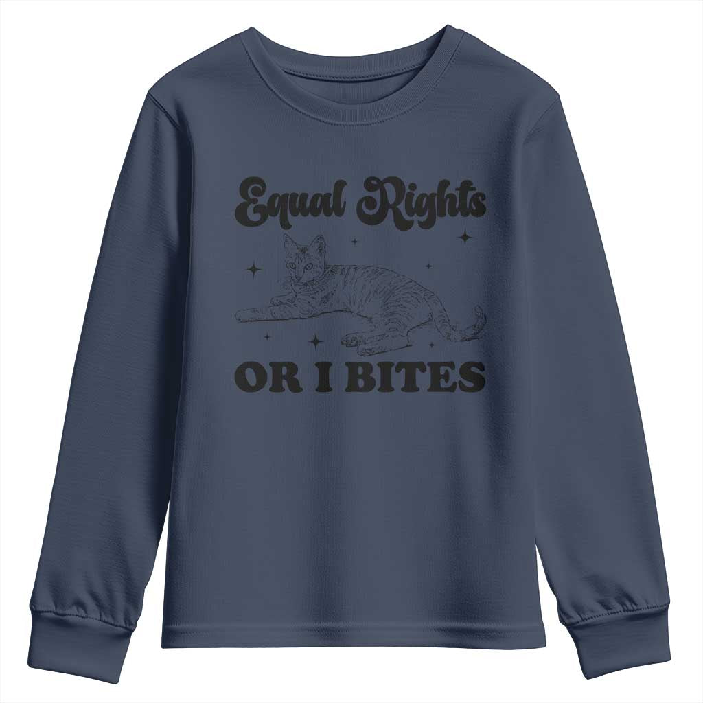 Feminist Cat Youth Sweatshirt Equal Rights or I Bites Human Rights TS10 Navy Print Your Wear