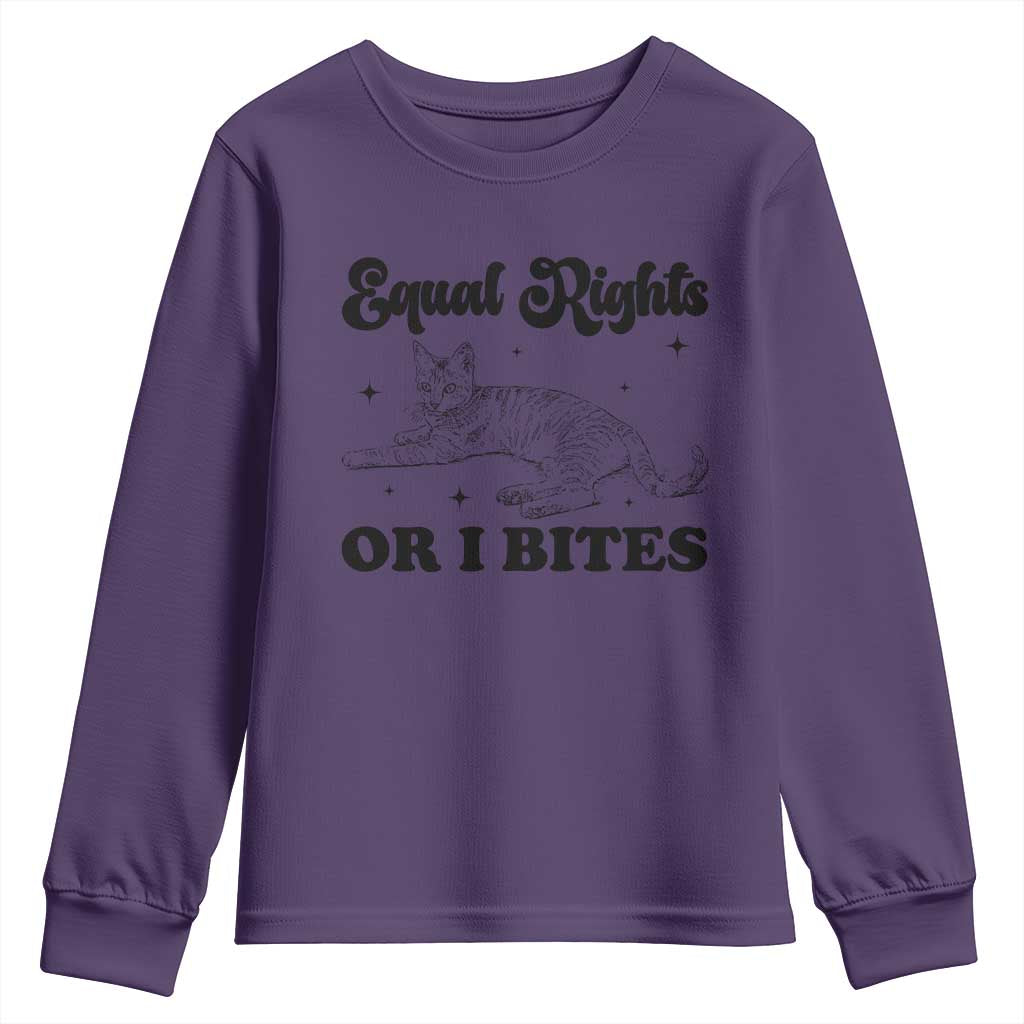 Feminist Cat Youth Sweatshirt Equal Rights or I Bites Human Rights TS10 Purple Print Your Wear