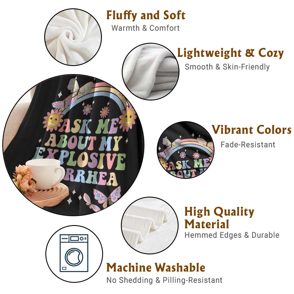 Ask Me About My Explosive Diarrhea Throw Blanket Funny Edgy Adult Humor TS10 Print Your Wear