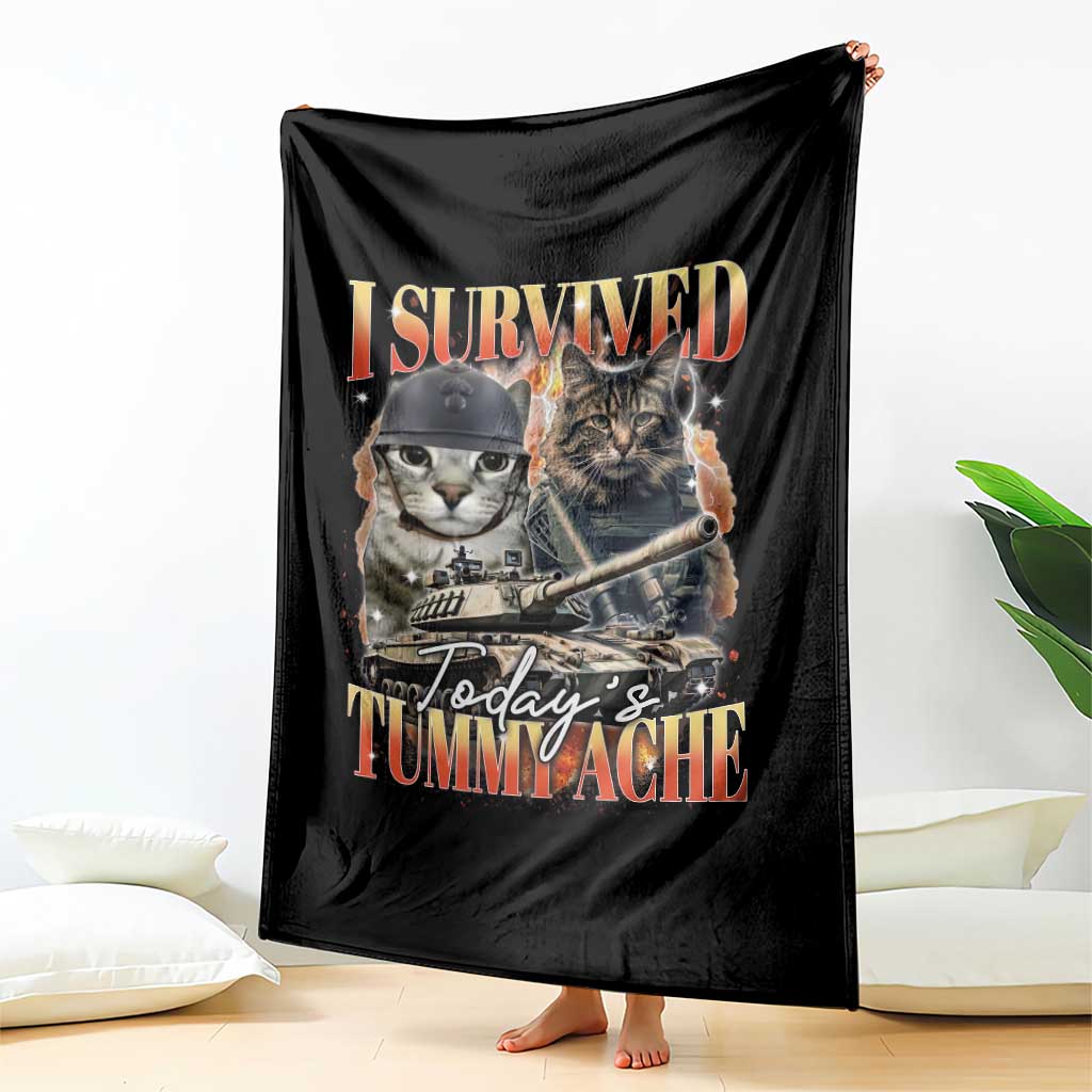 Tummy Ache Survivor Cat Meme Throw Blanket Funny Saying Cats Bootleg TS10 Print Your Wear