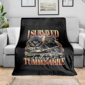 Tummy Ache Survivor Cat Meme Throw Blanket Funny Saying Cats Bootleg TS10 Print Your Wear