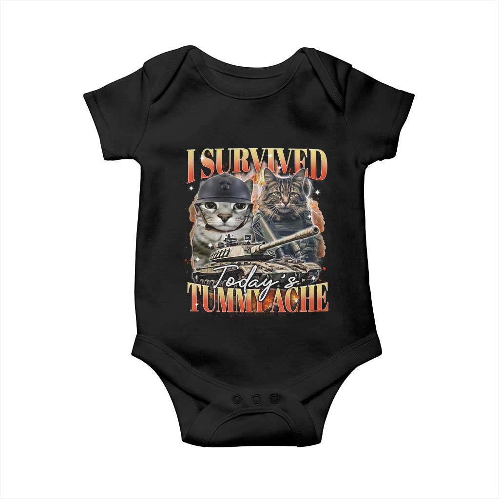 Tummy Ache Survivor Cat Meme Baby Onesie Funny Saying Cats Bootleg TS10 Black Print Your Wear