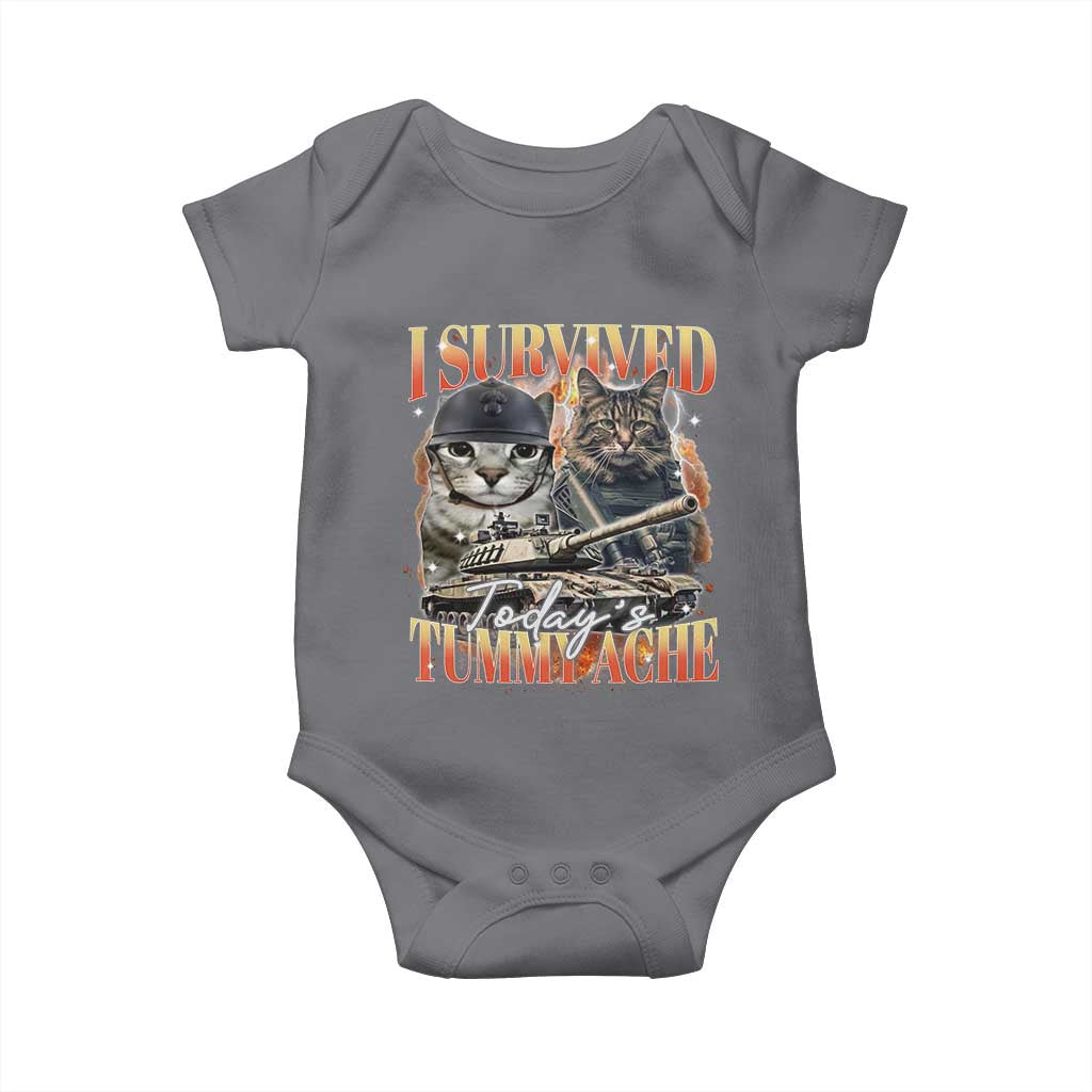 Tummy Ache Survivor Cat Meme Baby Onesie Funny Saying Cats Bootleg TS10 Charcoal Print Your Wear
