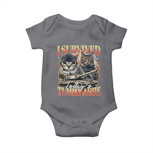 Tummy Ache Survivor Cat Meme Baby Onesie Funny Saying Cats Bootleg TS10 Charcoal Print Your Wear