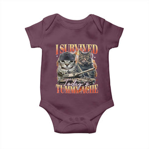 Tummy Ache Survivor Cat Meme Baby Onesie Funny Saying Cats Bootleg TS10 Maroon Print Your Wear