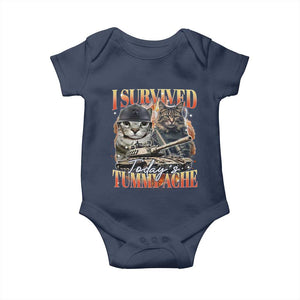 Tummy Ache Survivor Cat Meme Baby Onesie Funny Saying Cats Bootleg TS10 Navy Print Your Wear