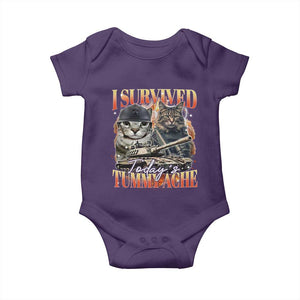 Tummy Ache Survivor Cat Meme Baby Onesie Funny Saying Cats Bootleg TS10 Purple Print Your Wear
