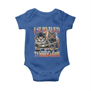 Tummy Ache Survivor Cat Meme Baby Onesie Funny Saying Cats Bootleg TS10 Royal Blue Print Your Wear