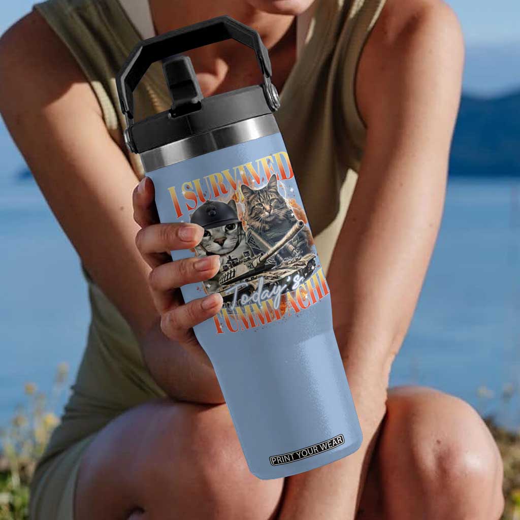 Tummy Ache Survivor Cat Meme Flip Straw Tumbler Funny Saying Cats Bootleg TS10 One Size: 30 oz Light Blue Print Your Wear