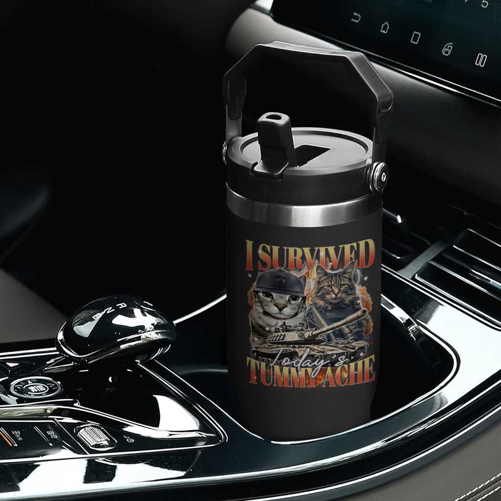 Tummy Ache Survivor Cat Meme Flip Straw Tumbler Funny Saying Cats Bootleg TS10 Print Your Wear