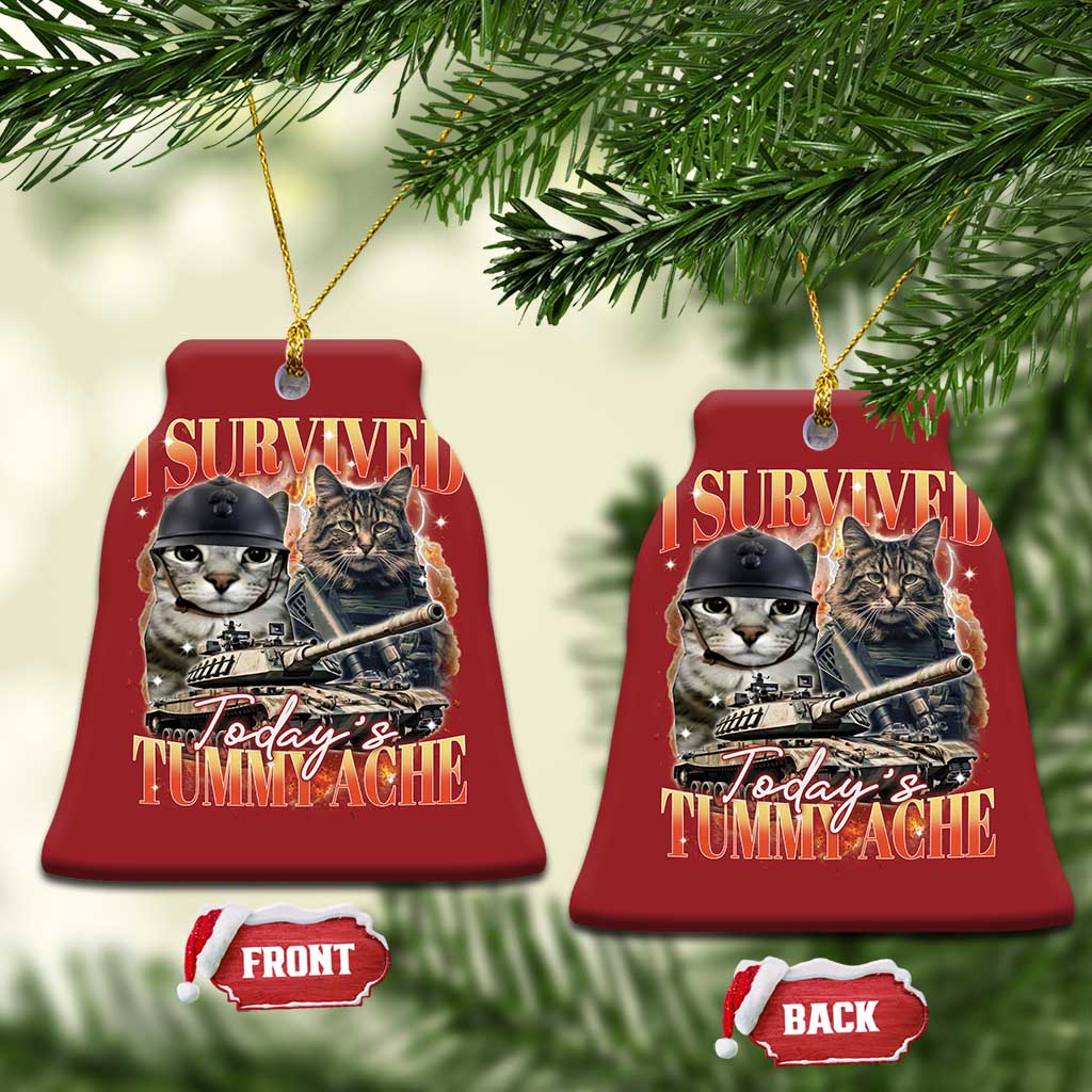 Tummy Ache Survivor Cat Meme Christmas Ornament Funny Saying Cats Bootleg TS10 Bell Flake Red Print Your Wear