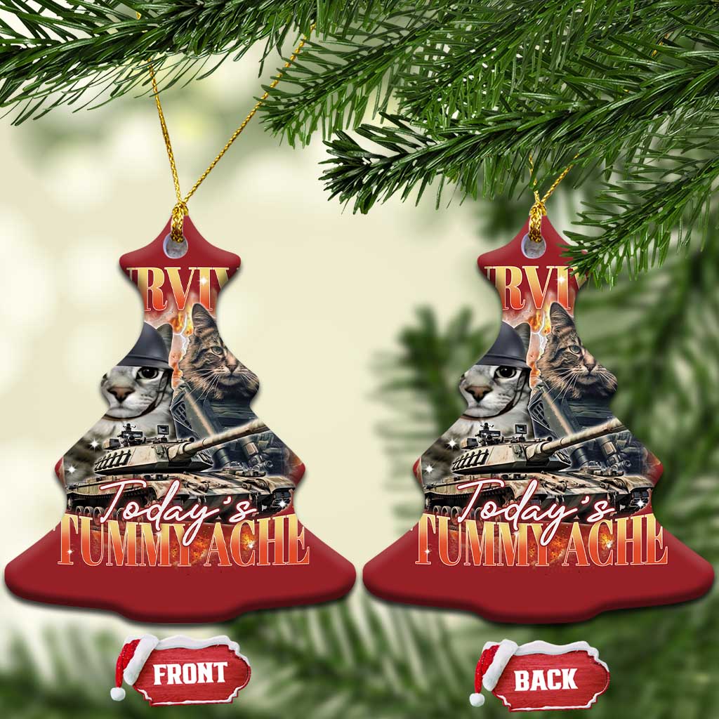 Tummy Ache Survivor Cat Meme Christmas Ornament Funny Saying Cats Bootleg TS10 Christmas Tree Red Print Your Wear