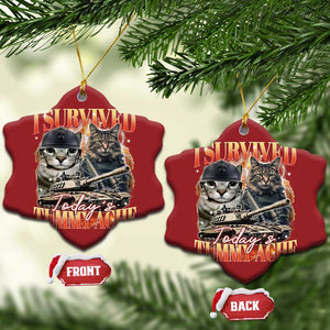 Tummy Ache Survivor Cat Meme Christmas Ornament Funny Saying Cats Bootleg TS10 Snow Flake Red Print Your Wear