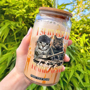 Tummy Ache Survivor Cat Meme Glass Can Funny Saying Cats Bootleg TS10 Black Print Your Wear