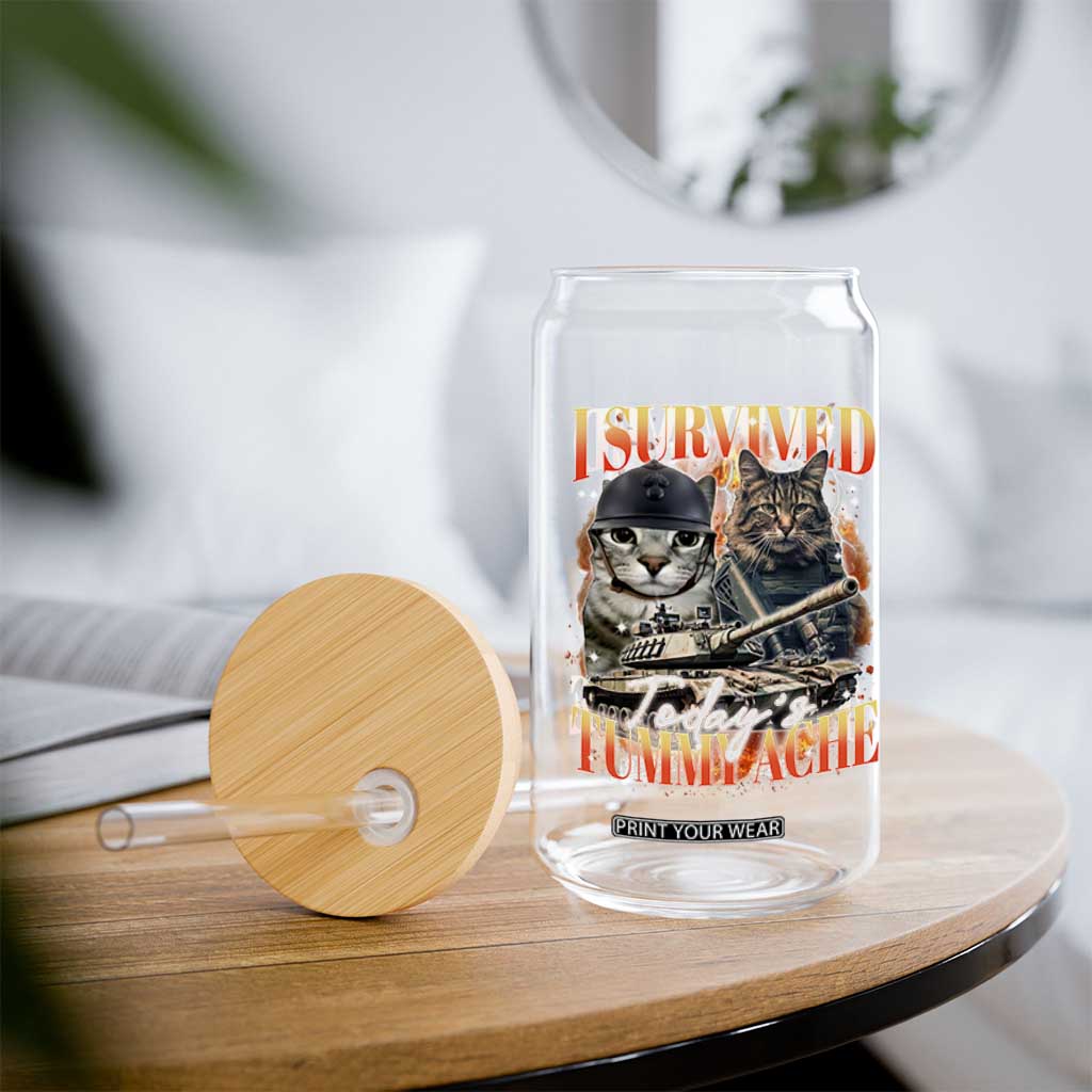 Tummy Ache Survivor Cat Meme Glass Can Funny Saying Cats Bootleg TS10 Print Your Wear
