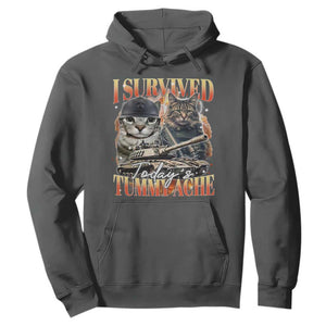 Tummy Ache Survivor Cat Meme Hoodie Funny Saying Cats Bootleg TS10 Dark Heather Print Your Wear