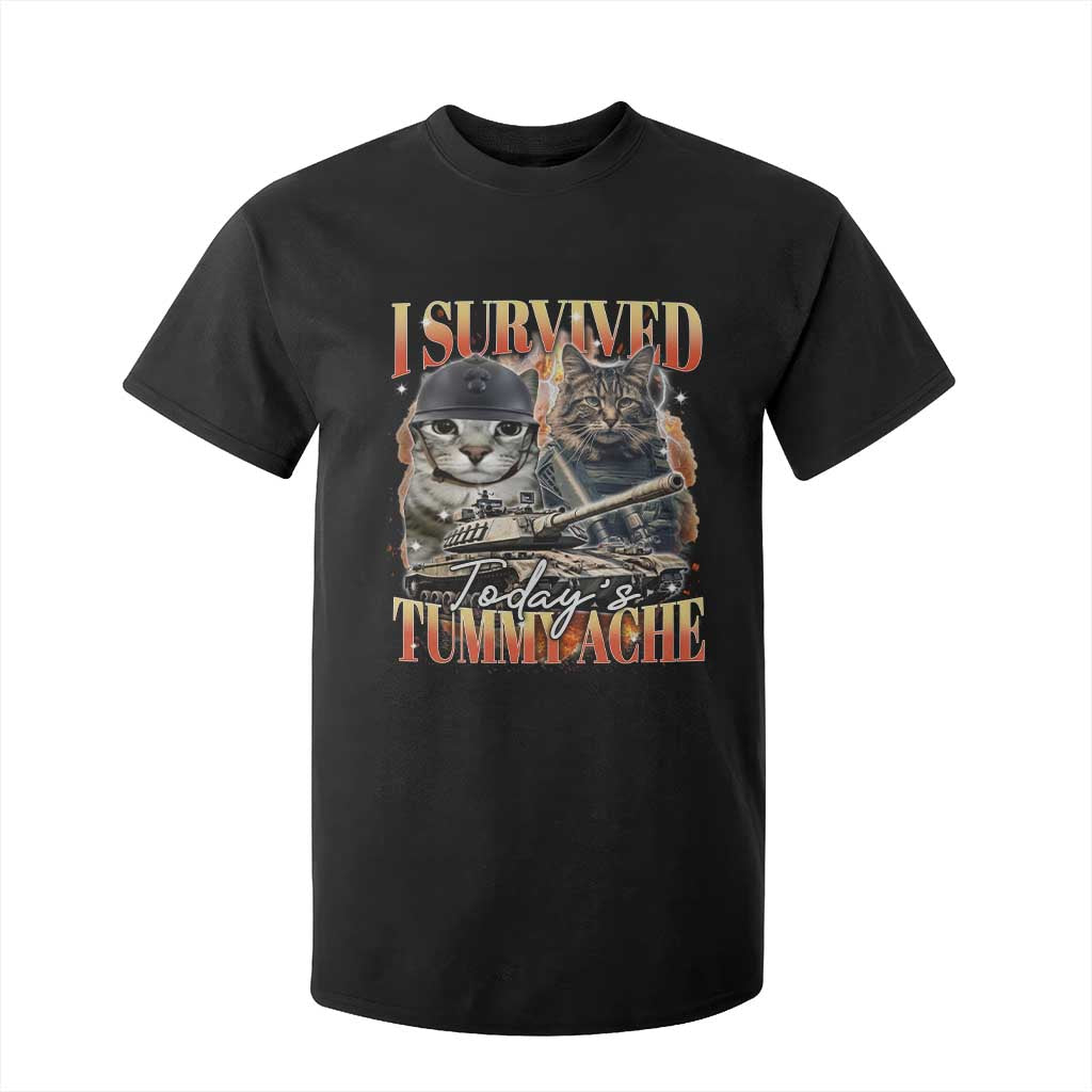 Tummy Ache Survivor Cat Meme T Shirt For Kid Funny Saying Cats Bootleg TS10 Black Print Your Wear