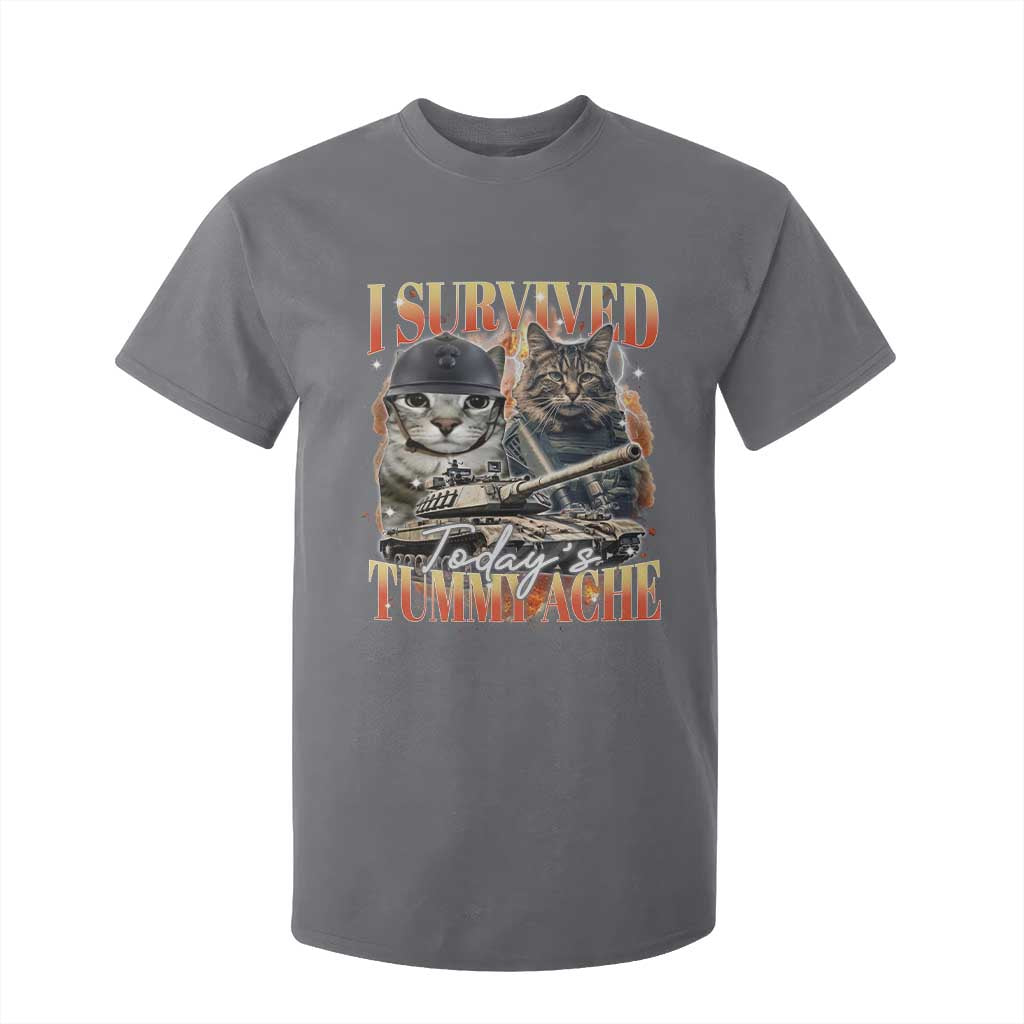 Tummy Ache Survivor Cat Meme T Shirt For Kid Funny Saying Cats Bootleg TS10 Charcoal Print Your Wear