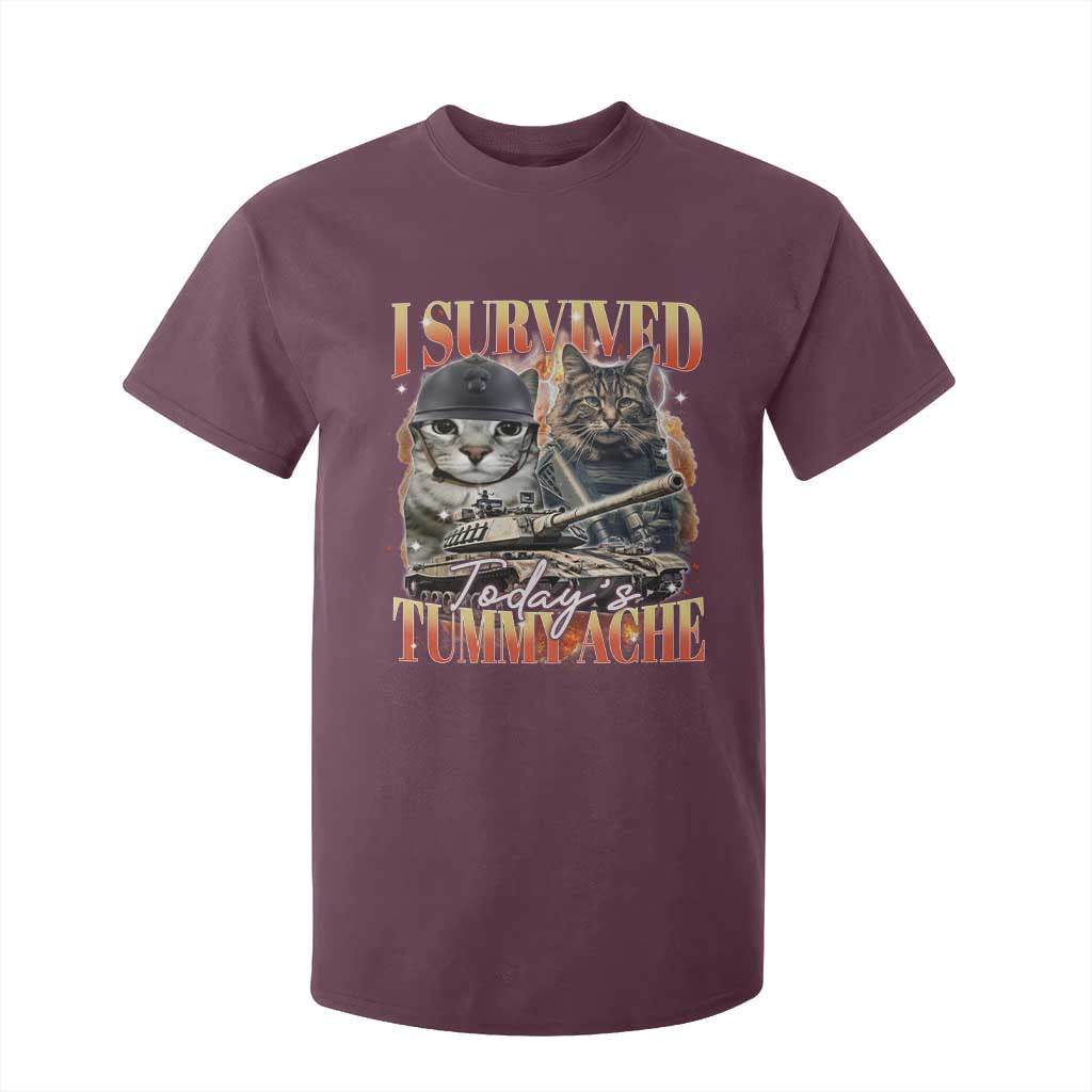 Tummy Ache Survivor Cat Meme T Shirt For Kid Funny Saying Cats Bootleg TS10 Maroon Print Your Wear