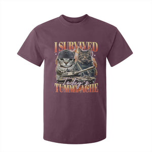 Tummy Ache Survivor Cat Meme T Shirt For Kid Funny Saying Cats Bootleg TS10 Maroon Print Your Wear