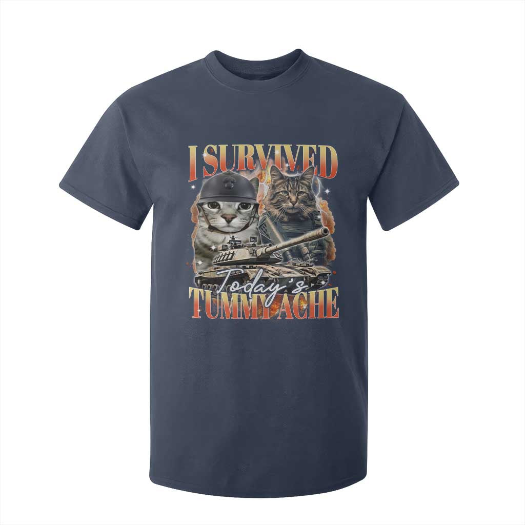 Tummy Ache Survivor Cat Meme T Shirt For Kid Funny Saying Cats Bootleg TS10 Navy Print Your Wear