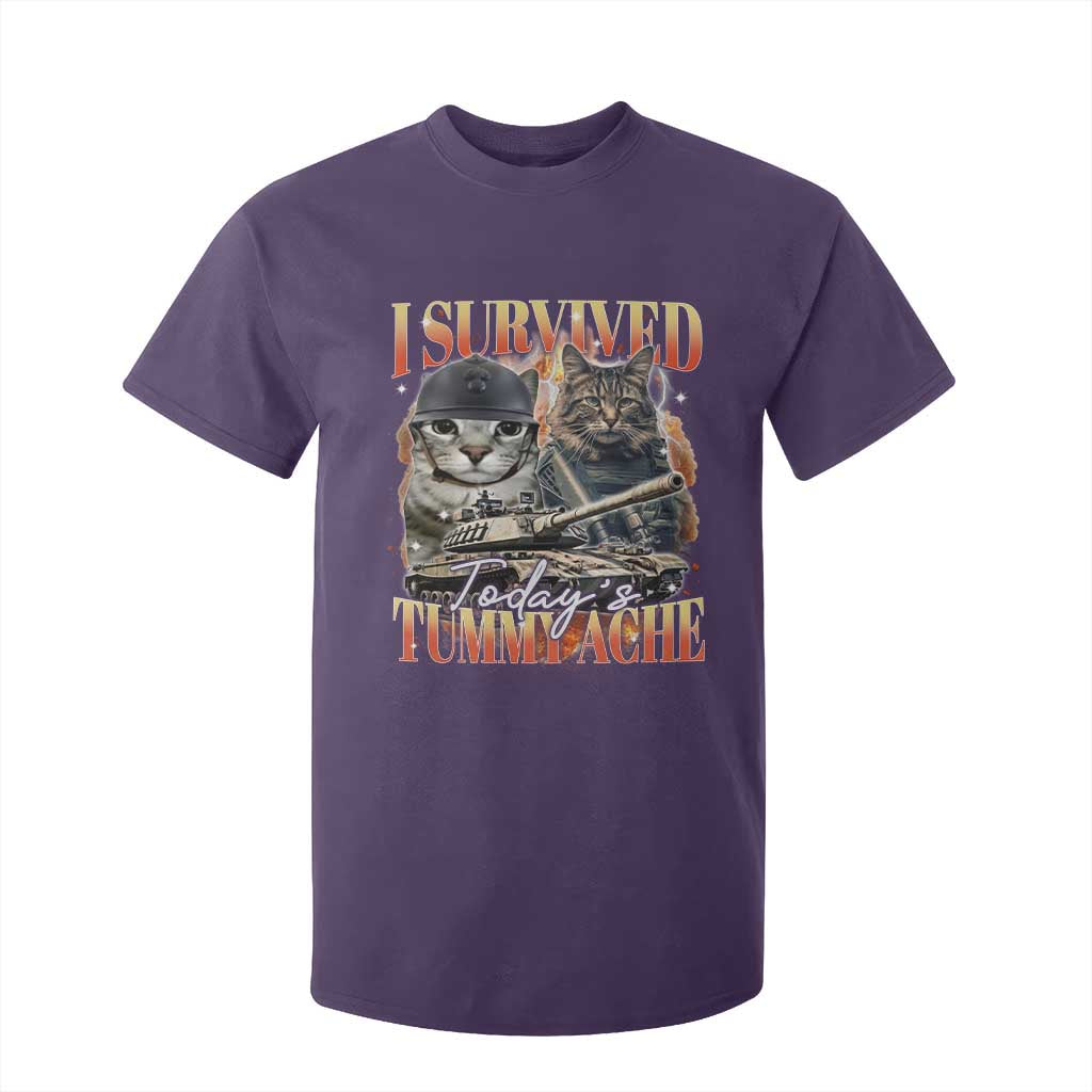 Tummy Ache Survivor Cat Meme T Shirt For Kid Funny Saying Cats Bootleg TS10 Purple Print Your Wear
