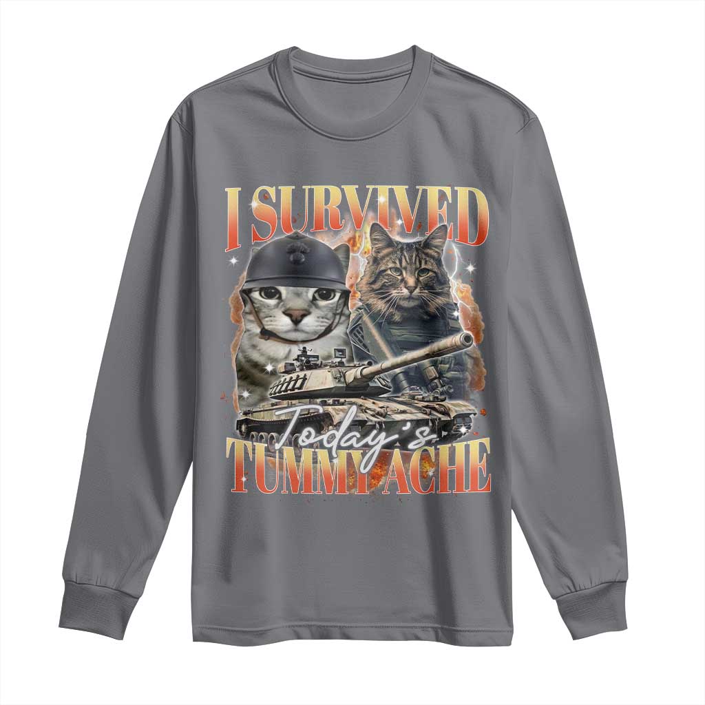 Tummy Ache Survivor Cat Meme Long Sleeve Shirt Funny Saying Cats Bootleg TS10 Charcoal Print Your Wear