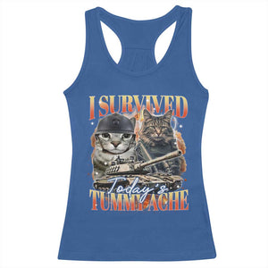 Tummy Ache Survivor Cat Meme Racerback Tank Top Funny Saying Cats Bootleg TS10 Royal Blue Print Your Wear