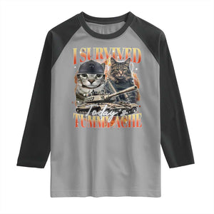 Tummy Ache Survivor Cat Meme Raglan Shirt Funny Saying Cats Bootleg TS10 Sport Gray Black Print Your Wear