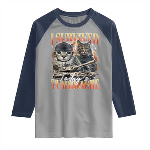 Tummy Ache Survivor Cat Meme Raglan Shirt Funny Saying Cats Bootleg TS10 Sport Gray Navy Print Your Wear