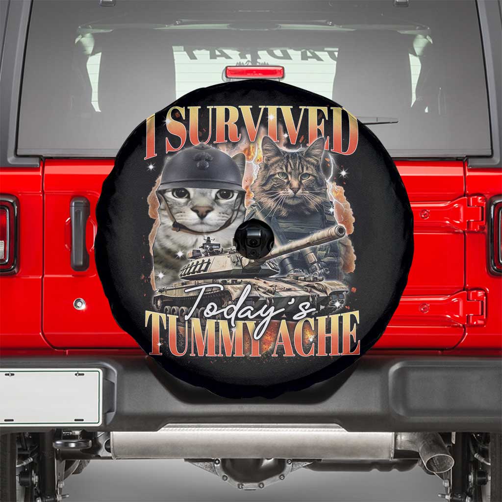 Tummy Ache Survivor Cat Meme Spare Tire Cover Funny Saying Cats Bootleg TS10 Black Print Your Wear