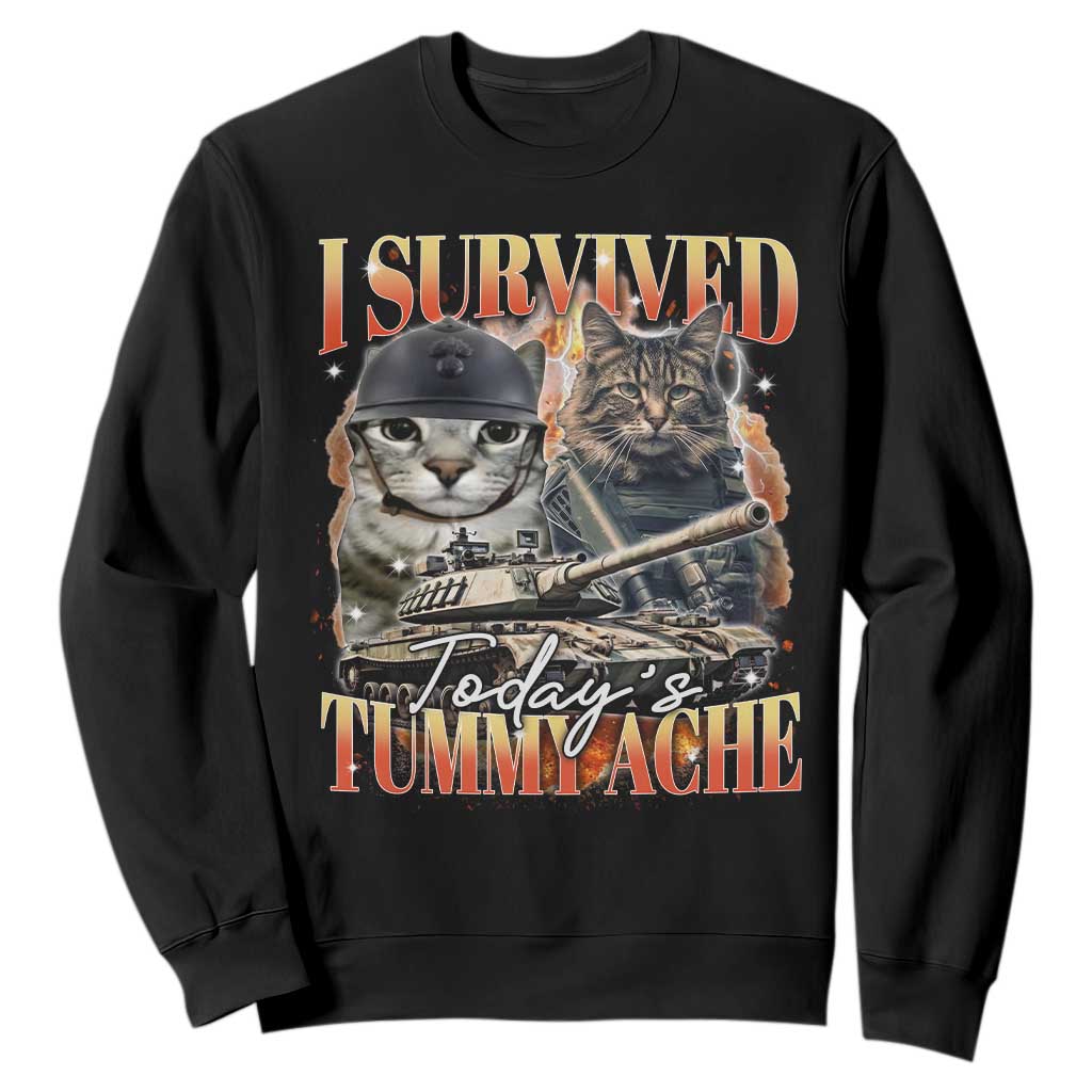 Tummy Ache Survivor Cat Meme Sweatshirt Funny Saying Cats Bootleg TS10 Black Print Your Wear