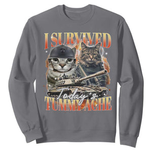 Tummy Ache Survivor Cat Meme Sweatshirt Funny Saying Cats Bootleg TS10 Charcoal Print Your Wear