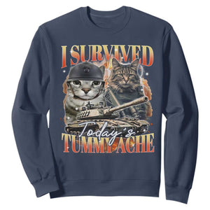 Tummy Ache Survivor Cat Meme Sweatshirt Funny Saying Cats Bootleg TS10 Navy Print Your Wear