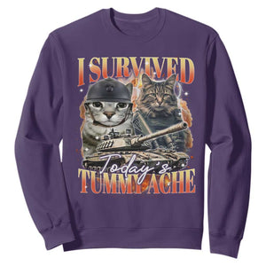 Tummy Ache Survivor Cat Meme Sweatshirt Funny Saying Cats Bootleg TS10 Purple Print Your Wear