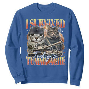 Tummy Ache Survivor Cat Meme Sweatshirt Funny Saying Cats Bootleg TS10 Royal Blue Print Your Wear