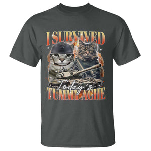 Tummy Ache Survivor Cat Meme T Shirt Funny Saying Cats Bootleg TS10 Dark Heather Print Your Wear