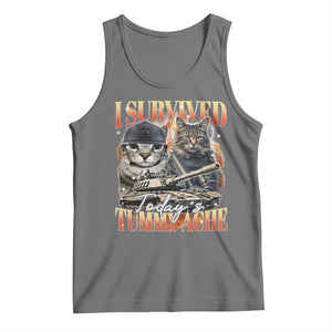 Tummy Ache Survivor Cat Meme Tank Top Funny Saying Cats Bootleg TS10 Black Heather Print Your Wear