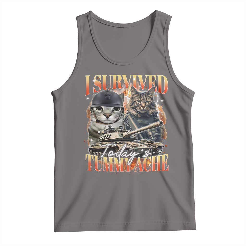 Tummy Ache Survivor Cat Meme Tank Top Funny Saying Cats Bootleg TS10 Deep Heather Print Your Wear