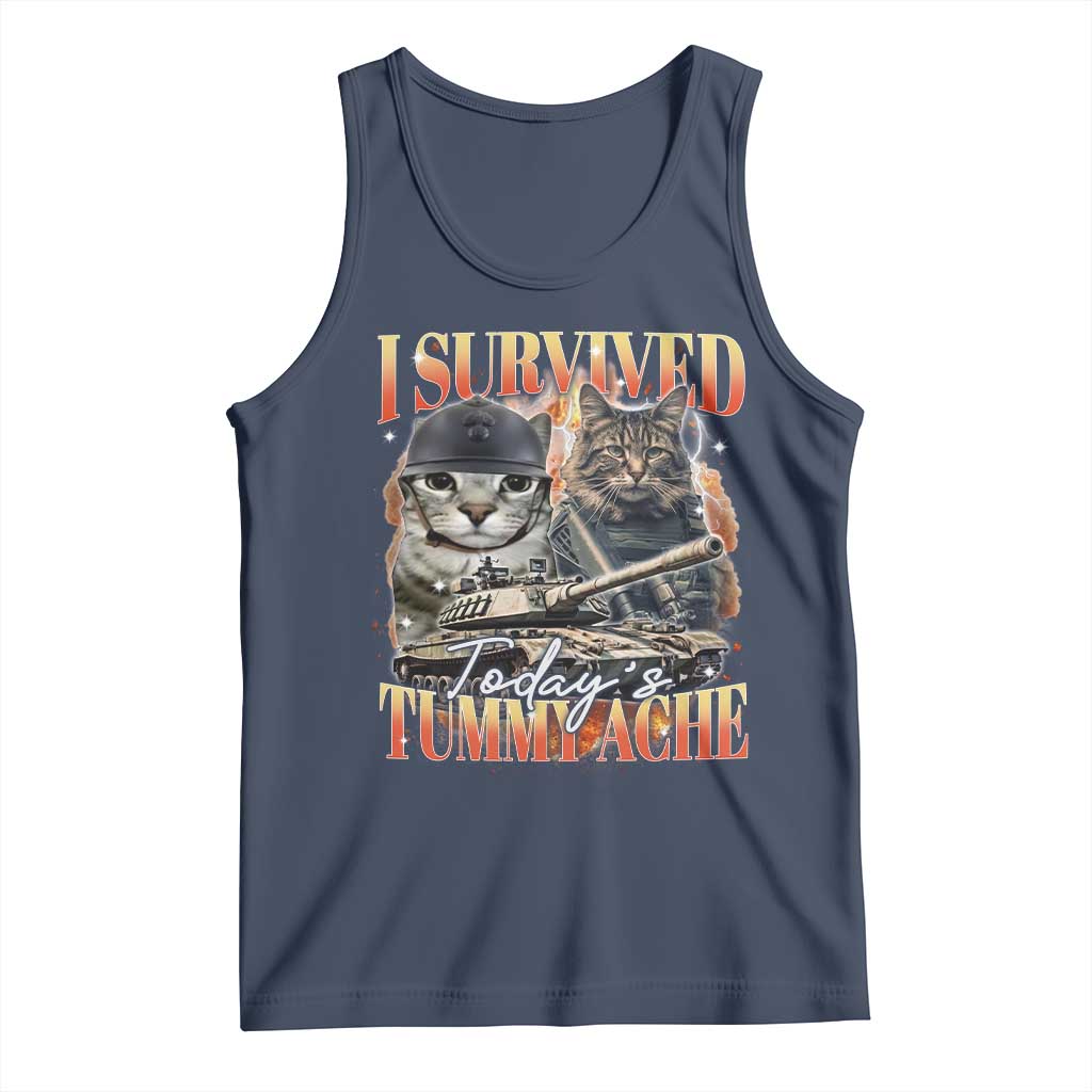Tummy Ache Survivor Cat Meme Tank Top Funny Saying Cats Bootleg TS10 Navy Print Your Wear