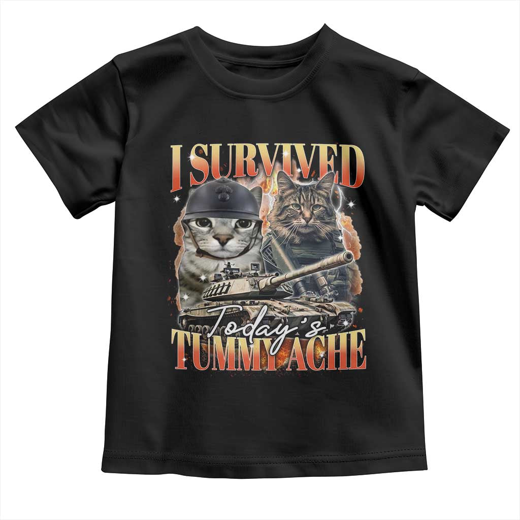 Tummy Ache Survivor Cat Meme Toddler T Shirt Funny Saying Cats Bootleg TS10 Black Print Your Wear