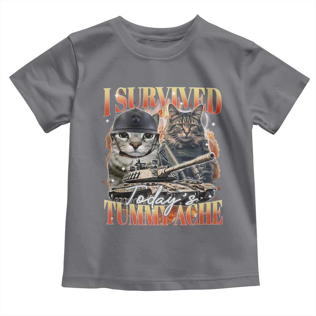 Tummy Ache Survivor Cat Meme Toddler T Shirt Funny Saying Cats Bootleg TS10 Charcoal Print Your Wear