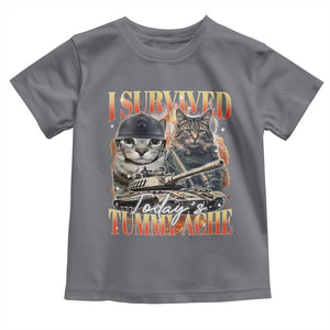 Tummy Ache Survivor Cat Meme Toddler T Shirt Funny Saying Cats Bootleg TS10 Charcoal Print Your Wear