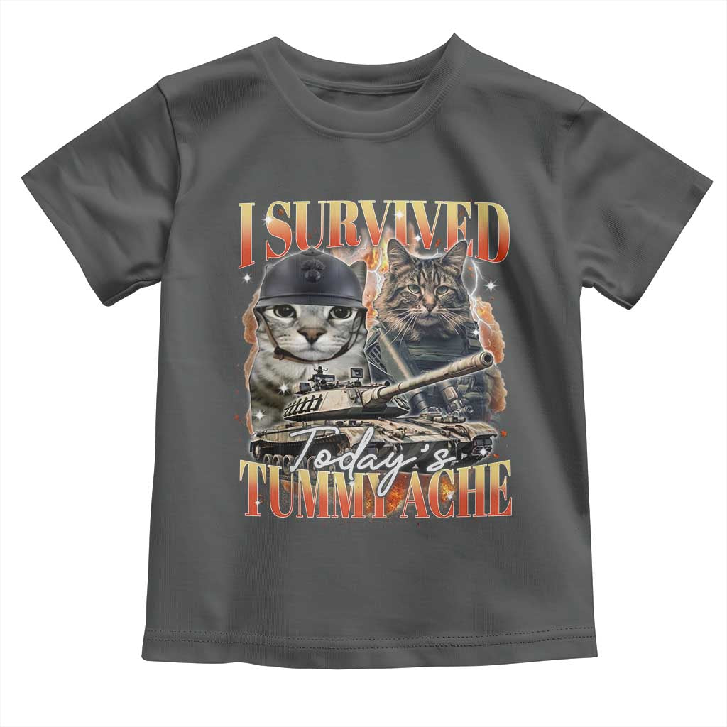 Tummy Ache Survivor Cat Meme Toddler T Shirt Funny Saying Cats Bootleg TS10 Dark Heather Print Your Wear