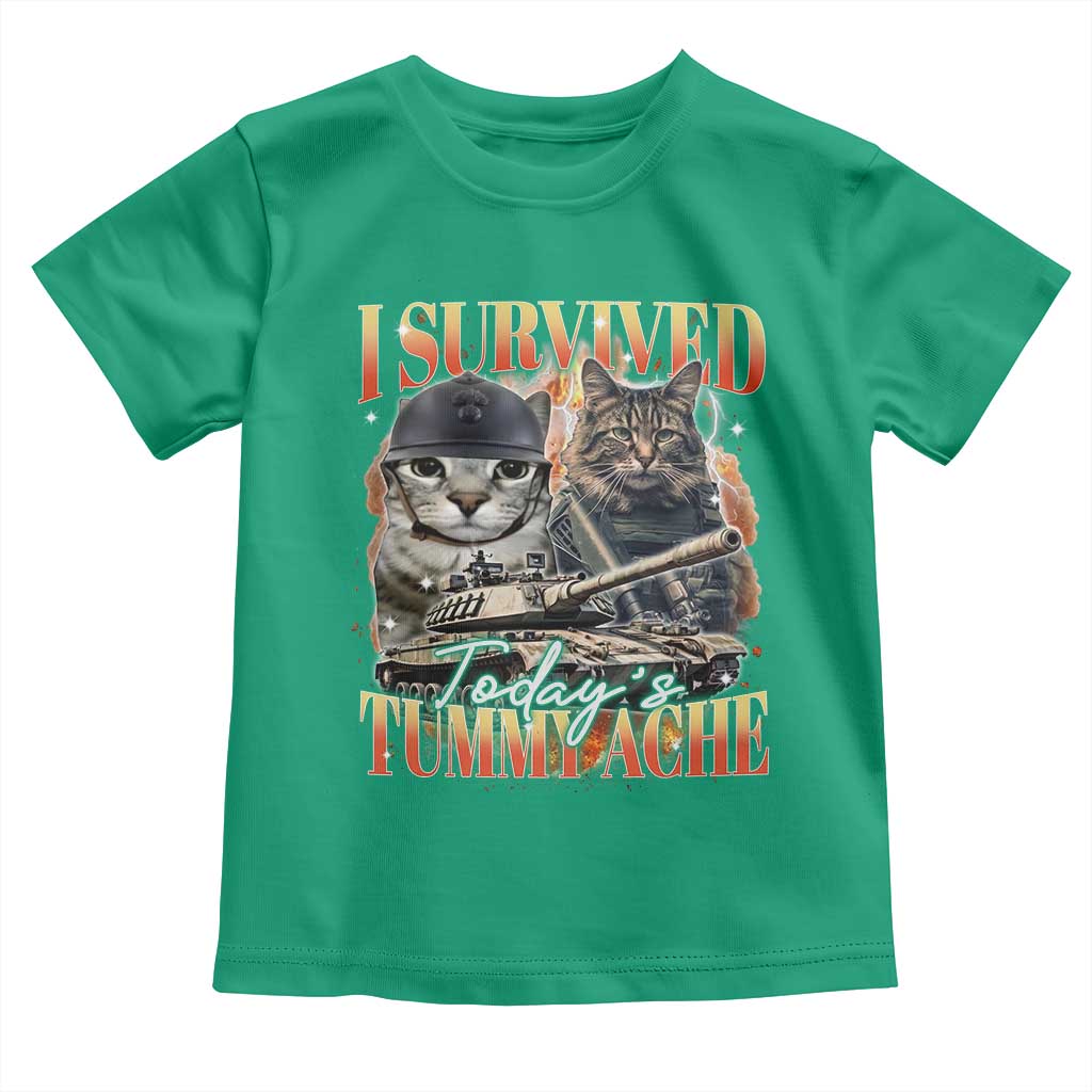 Tummy Ache Survivor Cat Meme Toddler T Shirt Funny Saying Cats Bootleg TS10 Irish Green Print Your Wear