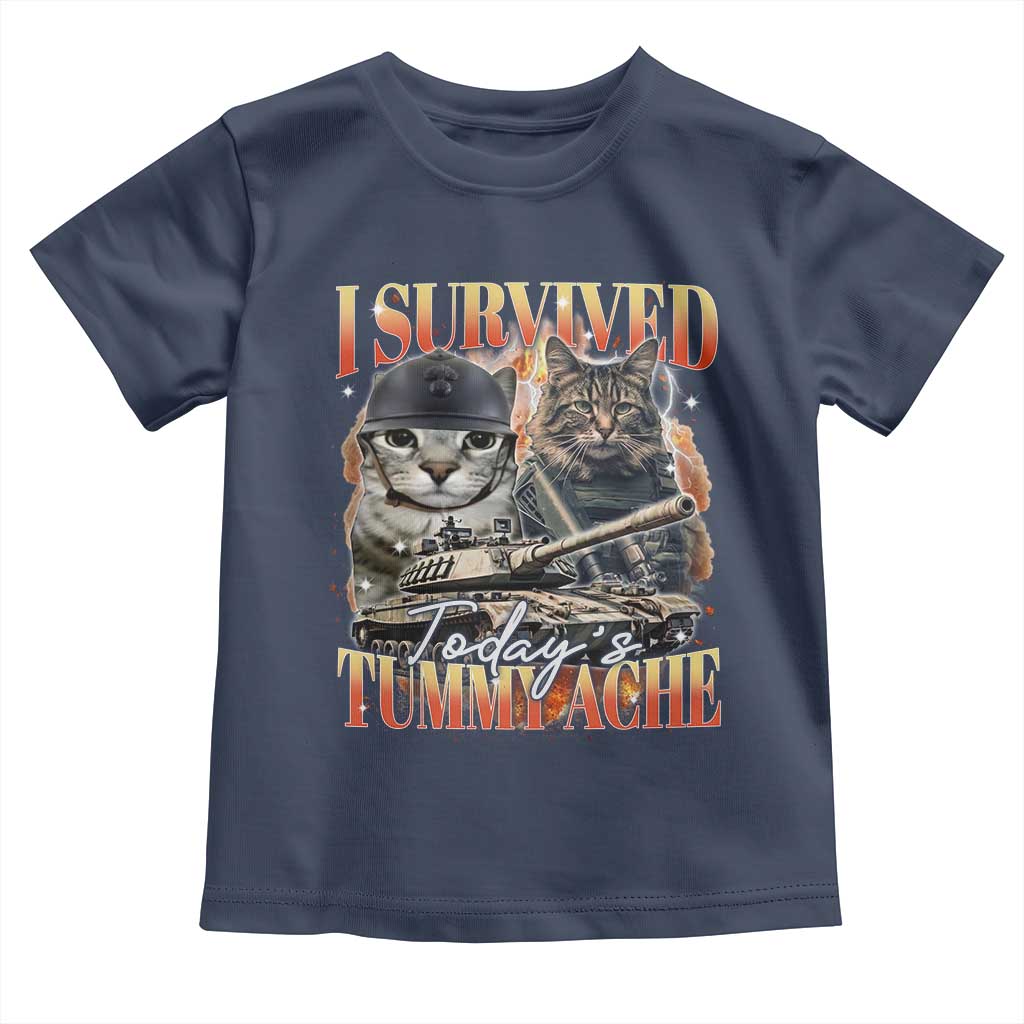 Tummy Ache Survivor Cat Meme Toddler T Shirt Funny Saying Cats Bootleg TS10 Navy Print Your Wear