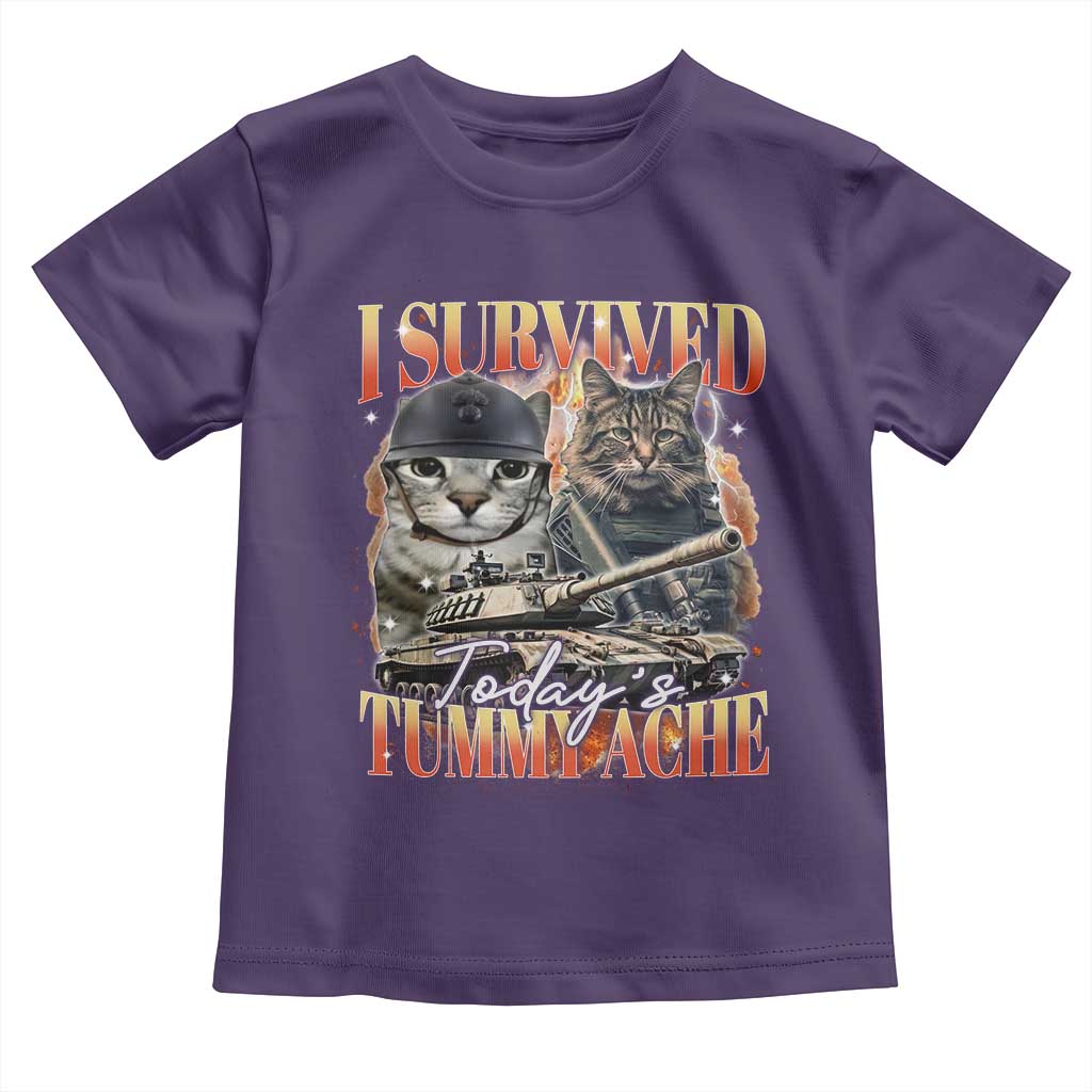 Tummy Ache Survivor Cat Meme Toddler T Shirt Funny Saying Cats Bootleg TS10 Purple Print Your Wear